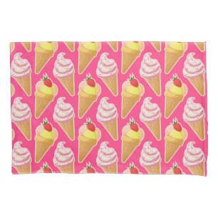 Housse D'oreillers Motif rose Kawaii avec crème glacée aux fraises
