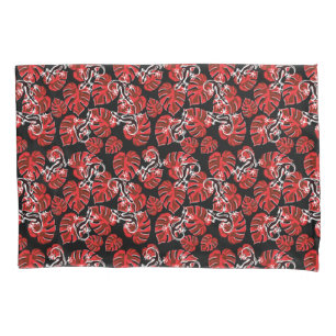 Housse D'oreillers Motif Rouge Et Noir - Geckos Et Feuilles
