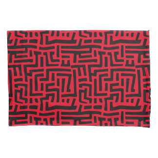 Housse D'oreillers Motif Rouge Et Noir | Motif De Labyrinthe Géométri