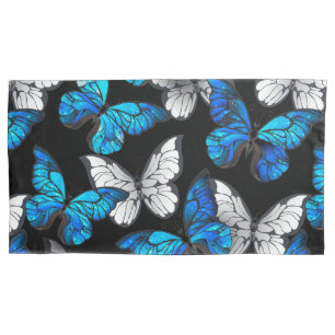 Housse D'oreillers Motif sans couleur foncée avec papillons bleus Mor