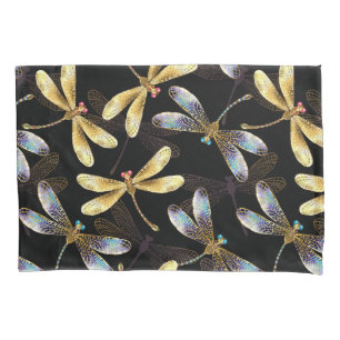 Housse D'oreillers Motif sans couture avec libellules dorées