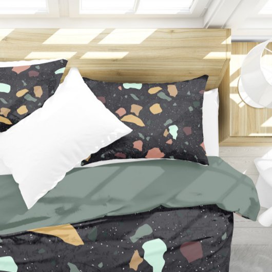 Housse D'oreillers Motif Terrazzo Noir