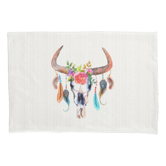 Housse D'oreillers Motif Tribal Beige Et Taureau (devant)