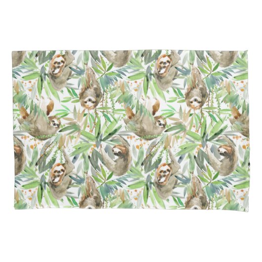 Housse D'oreillers Motif tropical de paresse d'aquarelle (devant-gauche)