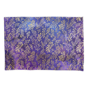 Housse D'oreillers Motif violet aquarelle avec feuilles dorées
