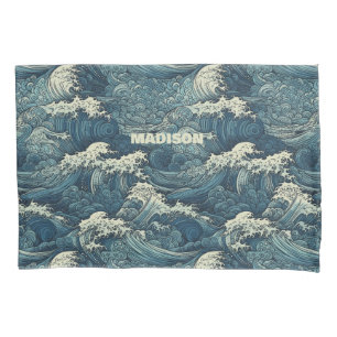 Housse D'oreillers Motif Waves de nom personnalisé