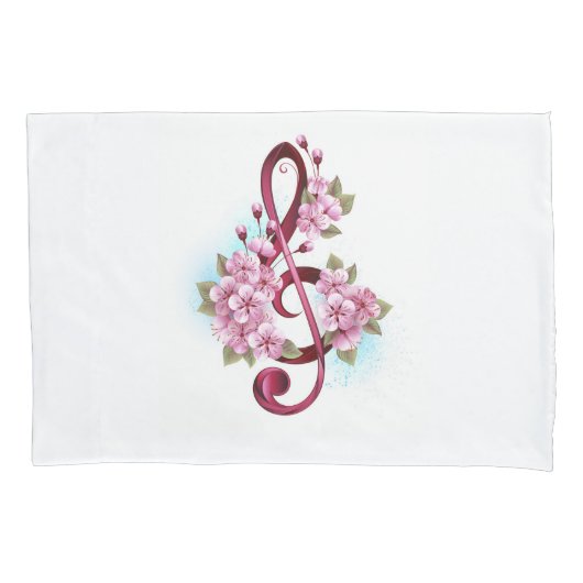 Housse D'oreillers Musical treble clef notes with sakura flowers (devant)