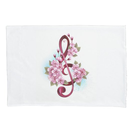 Housse D'oreillers Musical treble clef notes with sakura flowers (devant-gauche)