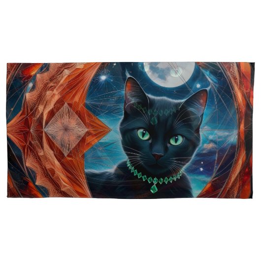 Housse D'oreillers Mystical Black Cat Celestial Mandala (devant-gauche)