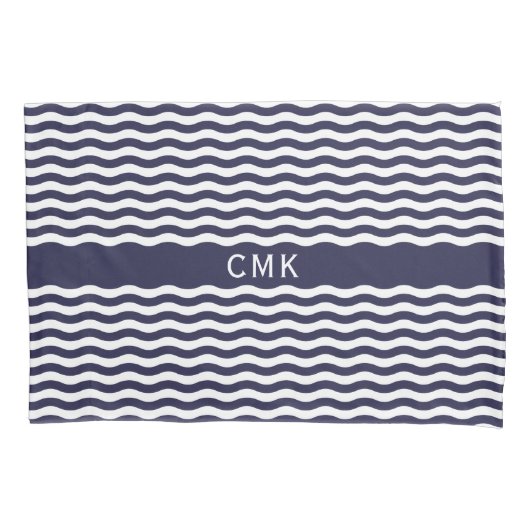 Housse D'oreillers Nautique Marine Blue Waves Chic Beach House Monogr (devant)