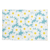 Housse D'oreillers Négative Space Daisies blanc jaune sur bleu (Dos)