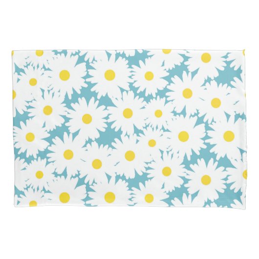 Housse D'oreillers Négative Space Daisies blanc jaune sur bleu (devant)