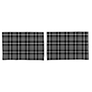 Housse D'oreillers No. 48 de noir, gris et de blanc de plaid de