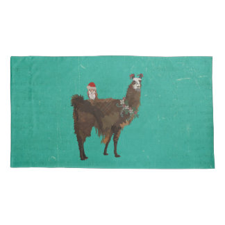 HOUSSE D'OREILLERS NOËL DE LAMA ET DE HIBOU