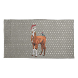 HOUSSE D'OREILLERS NOËL DE LAMA ET D'OISEAU