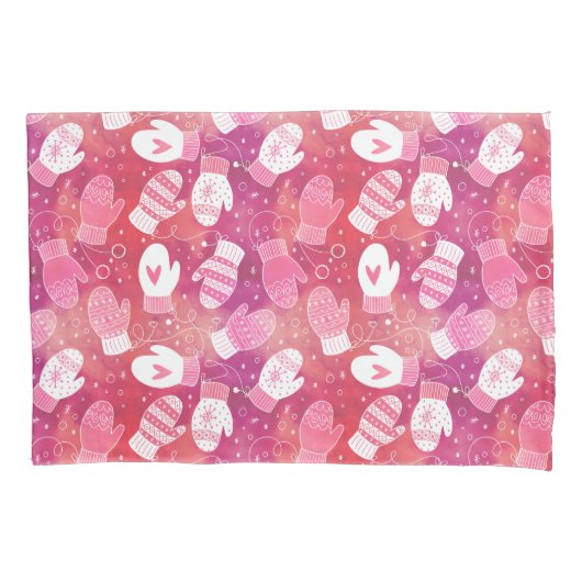 Housse D'oreillers Noël d'hiver Mittens Motif en rose (devant)