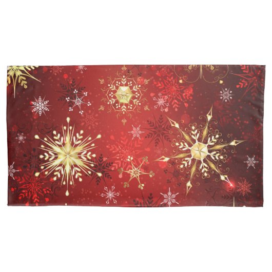 Housse D'oreillers Noël Golden Snowflakes sur Arrière - plan rouge (devant)