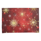 Housse D'oreillers Noël Golden Snowflakes sur Arrière - plan rouge (devant-Droit)