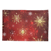 Housse D'oreillers Noël Golden Snowflakes sur Arrière - plan rouge (Dos)