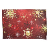 Housse D'oreillers Noël Golden Snowflakes sur Arrière - plan rouge (devant)