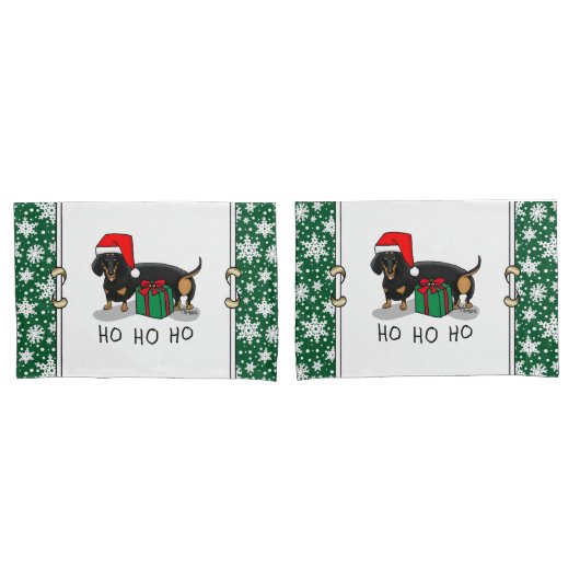 Housse D'oreillers Noël Père Noël Dachshund (S noir & tan) mignonne (devant-Set)