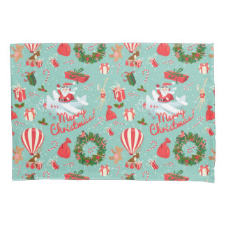 Housse D'oreillers Noël vintage, Père Noël, guirlande, ours de