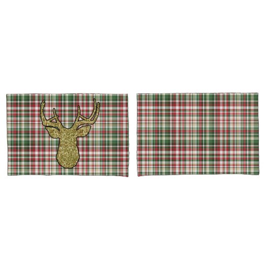Housse D'oreillers Noël XMAS Plaid Tartan Gold Deer Coussin Coques (devant-Set)