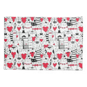 Housse D'oreillers Noir Blanc Cute Chat Coeur Rouge (Dos)