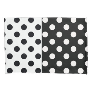 Housse D'oreillers Noir Blanc demi-couleur fractionné en Pois Inverse