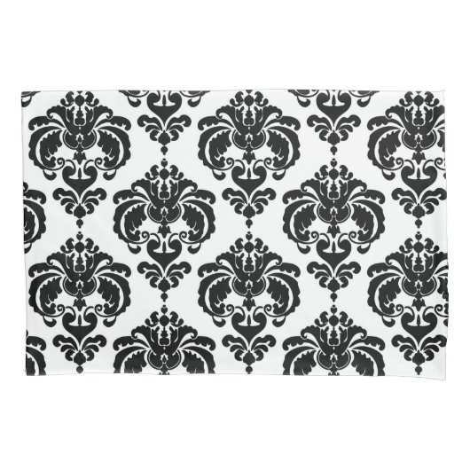 Housse D'oreillers Noir & Blanc Elegant Chic Damask Motif (devant)