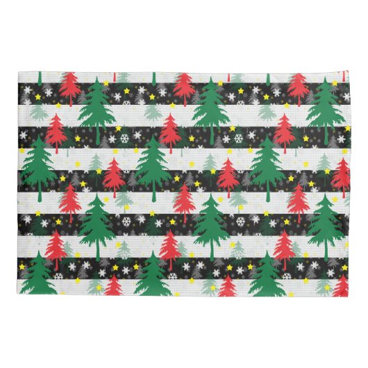 Housse D'oreillers Noir Blanc Stripes Neiges Rouge Vert Arbres (Dos)