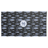 Housse D'oreillers Noir & Bleu Nom + Aquarelle Monogramme Requin (devant-gauche)