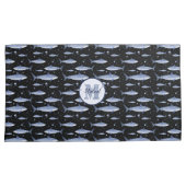 Housse D'oreillers Noir & Bleu Nom + Aquarelle Monogramme Requin (devant-Droit)