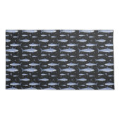 Housse D'oreillers Noir & Bleu Nom + Aquarelle Monogramme Requin (Dos-gauche)