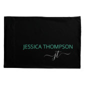 Housse D'oreillers Noir moderne Rose Simple Script Monogramme Nom   (Dos)