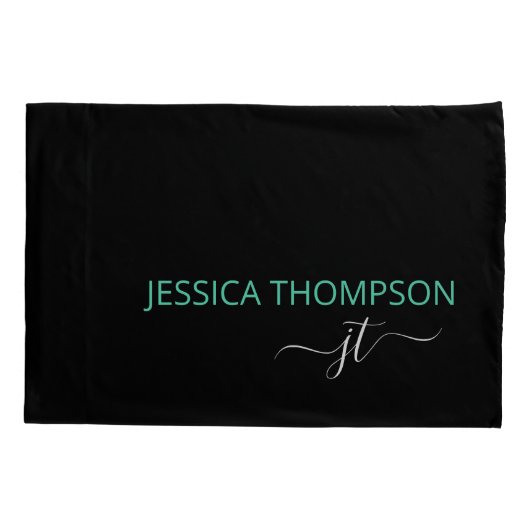 Housse D'oreillers Noir moderne Rose Simple Script Monogramme Nom   (Dos)