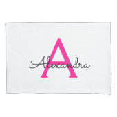 Housse D'oreillers Nom de monogramme de fille de script rose chaud (devant)