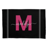 Housse D'oreillers Nom de script monogramme Black Pink (devant-gauche)