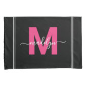 Housse D'oreillers Nom de script monogramme Black Pink (devant-Droit)