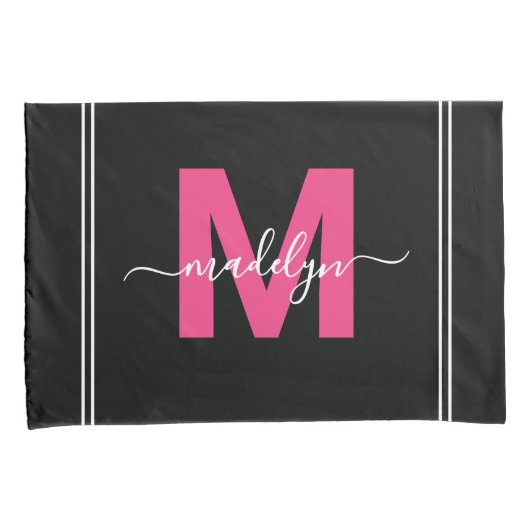 Housse D'oreillers Nom de script monogramme Black Pink (devant-Droit)