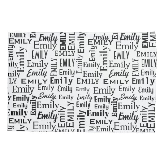 Housse D'oreillers Nom EMILY noir sur blanc (Dos-gauche)