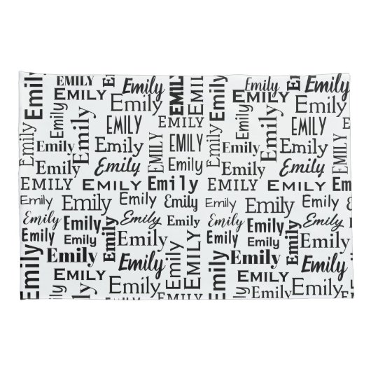 Housse D'oreillers Nom EMILY noir sur blanc (Dos-Droit)