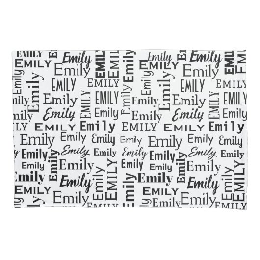 Housse D'oreillers Nom EMILY noir sur blanc (devant-gauche)