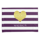Housse D'oreillers Nom Gold Heart Purple White Stripes Motif (devant-Droit)