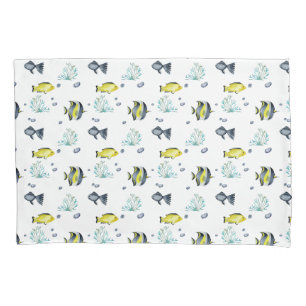Housse D'oreillers Nom Jaune Bleu Tropical Poisson Motif Nursery