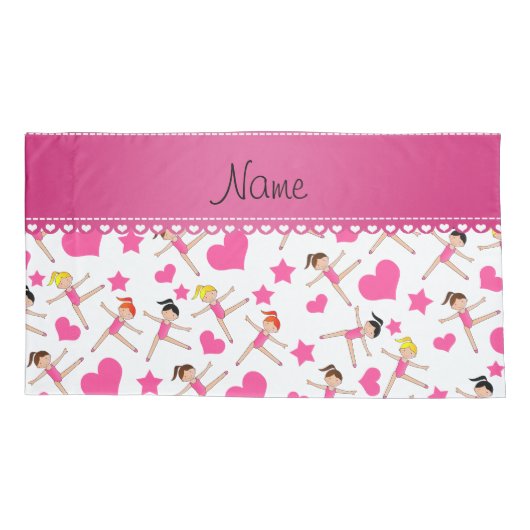 Housse D'oreillers Nom personnalisé fille blanche gymnaste coeur étoi (Dos)