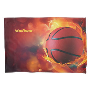 Housse D'oreillers Nom personnalisé Flaming Basketball
