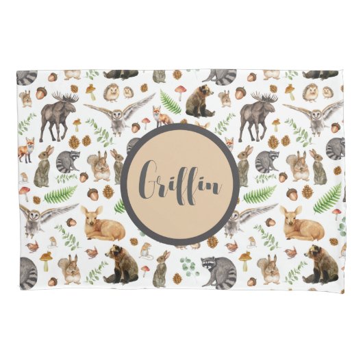 Housse D'oreillers Nom personnalisé Garçon Coussin Coque Forêt animal (devant)
