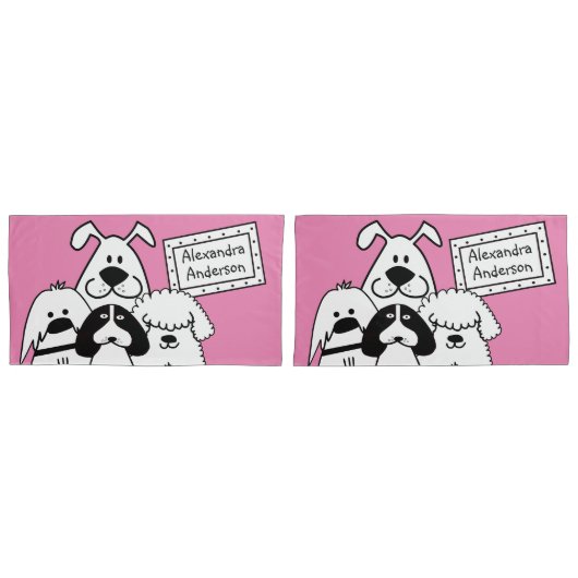 Housse D'oreillers Nom personnalisé mignon chien Doodles (devant-Set)