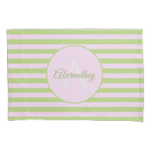Nom personnalisé Monogram Pastel Rose Vert rayé